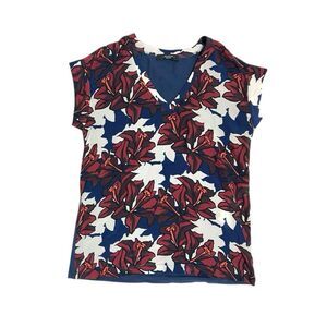 Weekend Max Mara Zirlo Floral Silk Blouse V-Neck Cap Sleeve Crepe de Chine S
